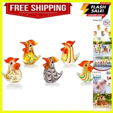 5 Pcs Blown Glass Rooster Figurines Mini Collectible Home Table Decor picture