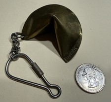 Vintage Harrahs Fortune Cookie Charm Key Chain Brass Casino Souvenir picture