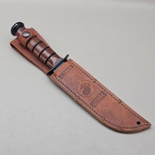 Ka Bar USMC Fighting Knife Fixed Blade Combat Stacked Leather Handle Sheath picture