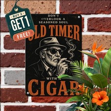 Never Underestimate Old Man Who Smokes Cigars Man Cave Art Metal Sign 8x12 picture