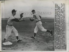 1957 Press Photo Tigers Jack Dittmer and Reno Bertoia get fancy at training camp picture