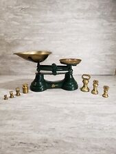 Scale with Seven Brass Bell Weights Vintage Librasco Green picture