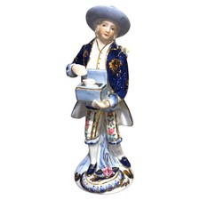 Vintage KPM Porcelain Figurine Victorian Man Cobalt Blue w/ Gold Accents picture