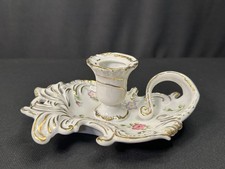 Exquisite Vintage Handled Candlestick Holder Heavy Gilt Trim Reticulated China picture
