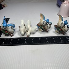 VTG Russ Berrie Clip On Ceramic Winterland Doves & Blue Birds 4 Sets Ornaments picture