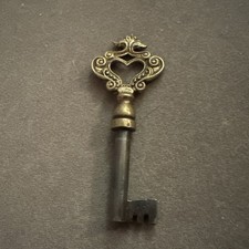 Antique Ornate Brass Skeleton Key From 1920 Custom Chicago Bungalow picture