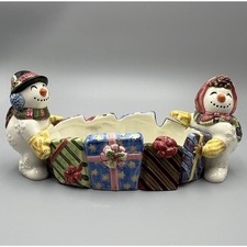 VTG Fitz & Floyd Frosty Folks Serving Dish Snowman 90s Christmas Centerpiece picture