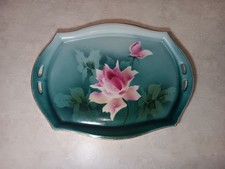Vtg Barvaria Grandmacore Luxury W Germany Rose Teal Textured Vanity Tray READ picture