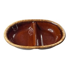 Divided Oval Serving Dish Hull Oven Proof H.P. Co. USA Brown Drip Glaze 11