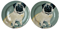 Anthropologie Sally Muir Dog-A-Day Pug Plates Set of 2 8.5