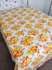 VTG NWOT Groovy Orange Yellow Floral Sheet 1970s TWIN FLAT Retro Bedding 104x72