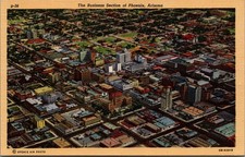 Vintage 1940s Phoenix Arizona Business Section Aerial Linen Postcard picture