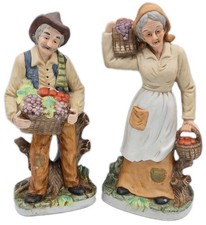 VTG UCGC Hand Painted Matte Bisque Porcelain Peasant Figurines Farmer Man/Woman picture
