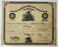 Vintage 1888 United States Inspectors' Certificate To Engineers picture
