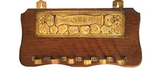 Vintage English Brass Oak Pipe Rack Smoke Be Happy Wall Mount 6 Holder Storage picture