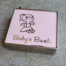 Vintage Gerett Metal Baby’s Pink Coin Bank w/ Key picture