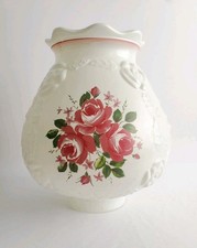 Vintage Pink & White Floral Milk Glass Globe Lamp with Embossed Rose Pattern  picture