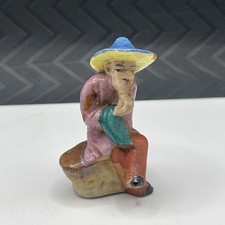 Vintage Hand Painted Japanese Figurine Seated Man Blue Hat Made in Japan picture