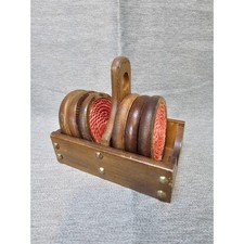 MCM Vintage Wood Orange Jute Kimko Taiwan Coasters 6.25 X 4.5 X 6 Set of 6 picture