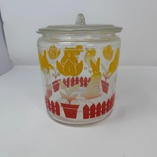 Vintage 1940s Anchor Hocking Glass Canister Biscuit Jar Tulip Duck Bunny Lamb picture