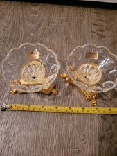 Vintage. JOSKA Footed Taper Candle Holders W/ glass mounted on ornate 24 Kt gold picture