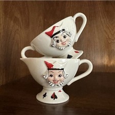 Vtg ‘50s KREISS White Bridge Set QUEEN OF HEARTS Midcentury 2pc. Sugar & Creamer picture