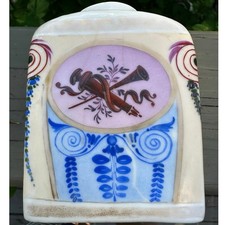Vintage Antique Porcelain Tea Caddy unique Hand-painted rare 4.5x3” musical horn picture