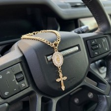 Gold Tone Resin Virgin Mary Cross Car Hanging Ornament Auto Decor picture