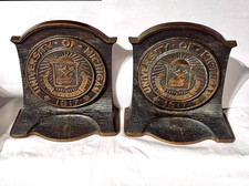 UNIVERSITY OF MICHIGAN PAIR OF BRONZE = NOT CAST IRON  = BOOKENDS 1930-1940'S picture