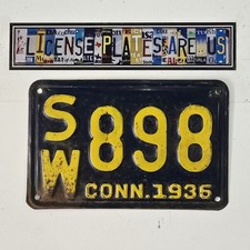 1936 Connecticut License Plate 🔥 Vintage CT Three Digit Low Number Tag SW 898 picture