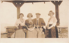 MAN WITH THREE WOMEN IN FRONT OF WALL STRUCTURE REAL PHOTO POSTCARD 1910 RPPC picture
