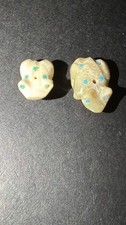 Hand Carved Zuni Frog Fetish Turquoise Inlay Antique Native American Lot Of 2 picture