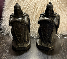 Antique 1922 Armor Bronze Co Kneeling Medieval Knight Bookends Pair picture