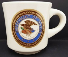 VINTAGE DOJ DEPARTMENT OF JUSTICE SEAL LOGO MUG - UNUSED F20 picture