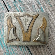 Western Flair Hand Tooled Belt Buckle 2.875 Inch German Silver Brass Colorado picture