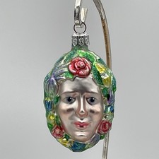 Vintage Patricia Breen Breath of Spring Salmon Rose Glass Christmas Ornament 3” picture