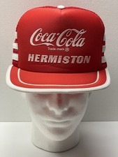 Vintage Rare Coca Cola 3 Stripes Script Lettering Trucker Hat Hermiston OTTO￼ picture