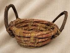 Vintage Handwoven Twig Handle Basket Rustic Wicker Bread Basket Farmhouse picture
