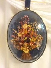 Vintage Cideart Belgium Straw Flowers Domed Frame X Large Display Decor Wall Art picture