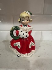 Vintage Relco Shopping Girl Red With Wreath Figurine picture