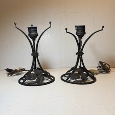 Antique French Art Deco Nouveau Wrought Iron Desk Lamp Base Muller Style Pair picture