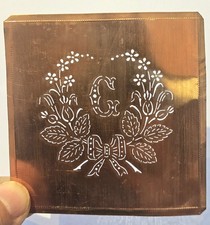 Antique Copper Monogram Stencil Letter G – Ornate Alphabet Plate c.1880–1920 G1 picture