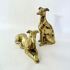 Vintage Pair of Solid Brass English Greyhound Dog Figurines Sculptures Decor picture