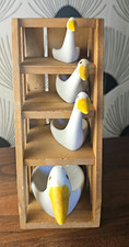 Avon Ceramic Goose Duck Measuring Spoons Geese with Wood Stand Vintage picture