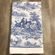 Vintage Williamsburg Tea Towel Blue White Toile Hunting Scene picture