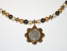 FRANKLIN MINT El Cazador Beaded Necklace with Pearls & Half-Real Coin Pendant picture