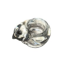 Indiana Glass Candle Holder Clear Sleeping Cat Kitty Tea Light Votive picture