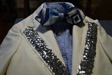 RARE VTG PRO VENTRILOQUIST FIGURE CUSTOM WHITE SEQUINS+SHOES TUXEDO OUTFIT 4T picture
