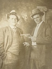 Antique Vintage Early 1900s Mobster / Gangster Guys Photo RPPC ARMED W/ Revolver picture