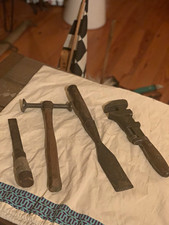 Vintage Hand Tool Lot: Hammer, Chisel, Punch & Adjustable Wrench picture